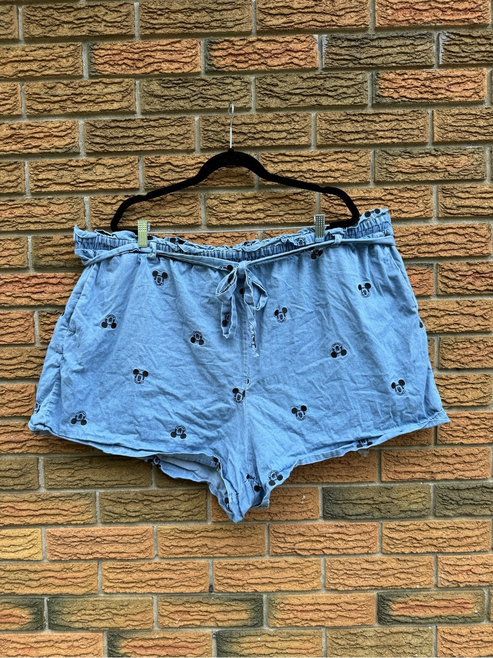Mickey Mouse Embroidered Paper Bag Shorts